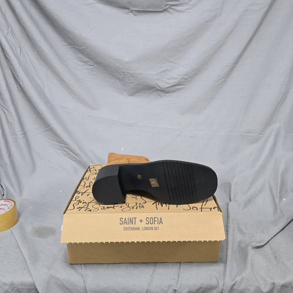 SAINT + SOFIA BROWN SUEDE ANKLE BOOT – BLOCK HEEL