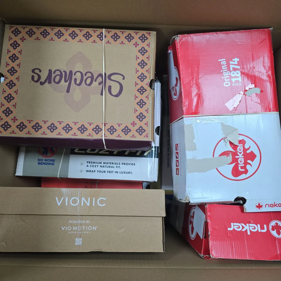 APPROXIMATELY 10 ASSORTED BOXED PAIRS OF SHOES IN VARIOUS SIZES, STYLES & COLOURS TO INCLUDE BRANDS SUCH AS SKECHERS, RIEKER, VIONIC, ETC