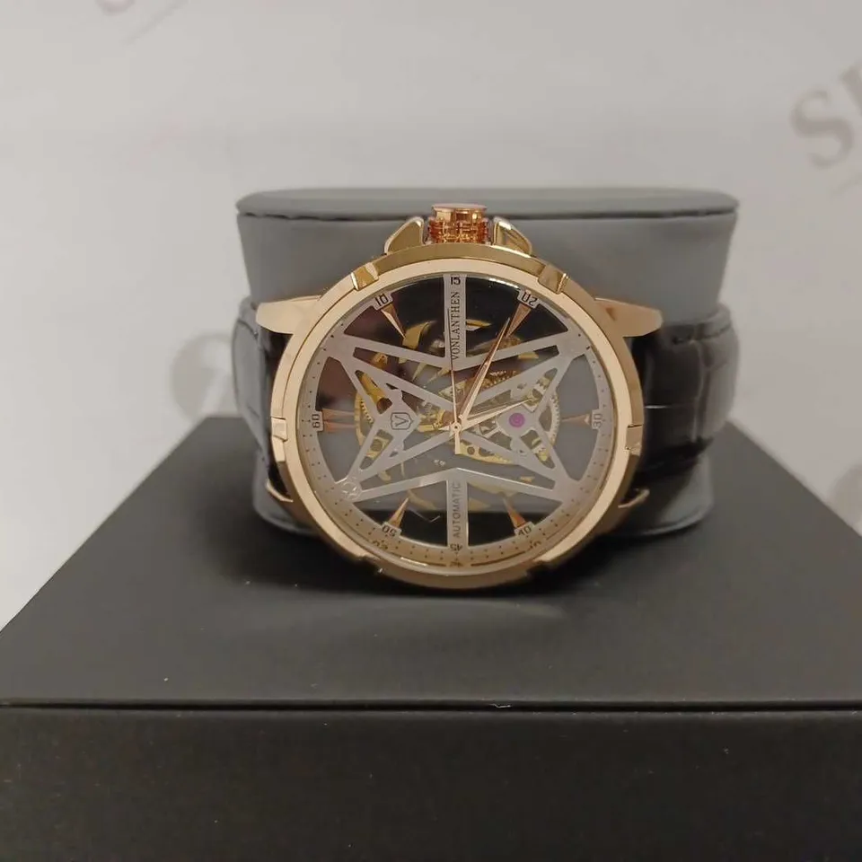 VONLANTHEN TRIPLE DIAL BLACK LEATHER STRAP WATCH