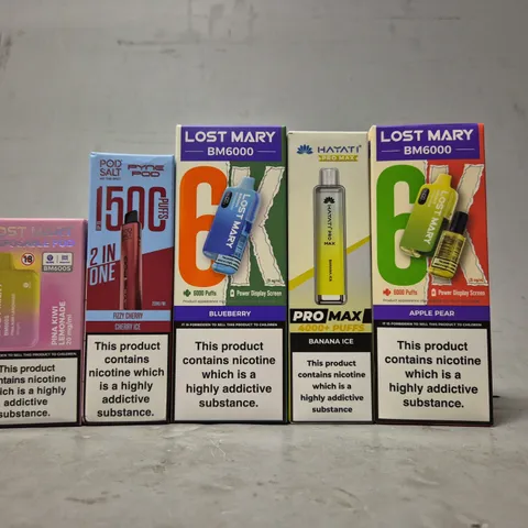 APPROXIMATELY 20 ASSORTED E-CIGARETTE PRODUCTS TO INCLUDE -LOST MARY , HAYATI , PYNE POD ETC