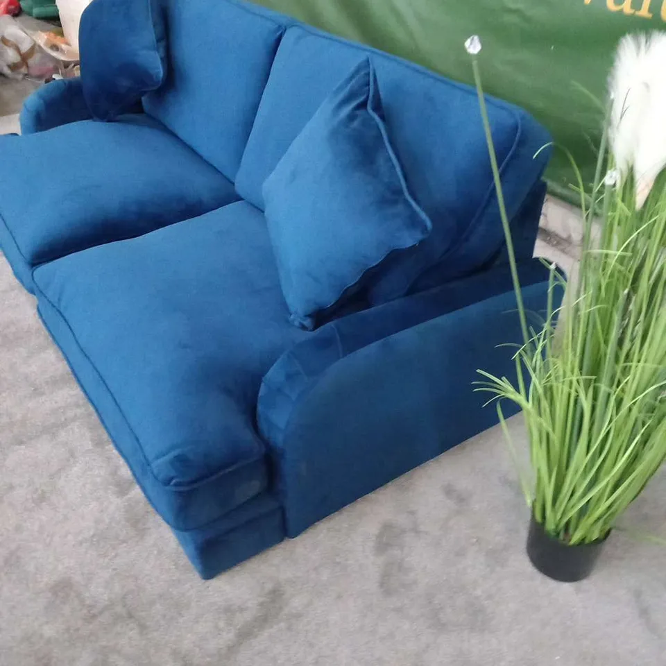 DESIGNER FABIOLA BLUE VELVET EFFECT FABRIC THREE SEATER SOFA