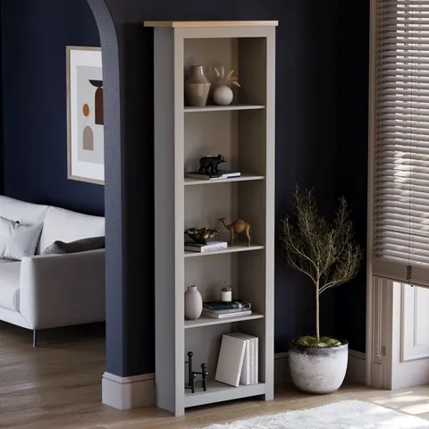 BOXED BEACSFIELD 175cm H x 59cm W STANDARD BOOKCASE - GREY & OAK (1 BOX)