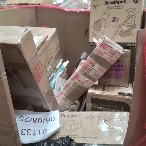 PALLET OF ASSORTED HOUSEHOLD ITEMS AND CONSUMER PRODUCTS TO INCLUDE; BABY PLAYPENS, FREESTANDING FULL-BODY LENGTH MIRROR, KIDS BACKPACK CAR SEAT ETC