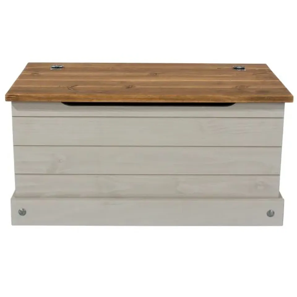 BOXED CORONA GREY WASHED WAX FINISH STORAGE TRUNK (1 BOX)