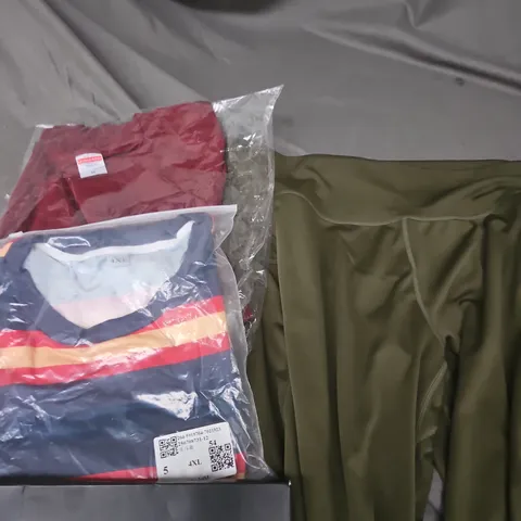APPROXIMATELY 25 ASSORTED CLOTHING PRODUCTS IN VARIOUS STYLES & SIZES TO INCLUDE JACKETS, T-SHIRTS, DRESSES ETC