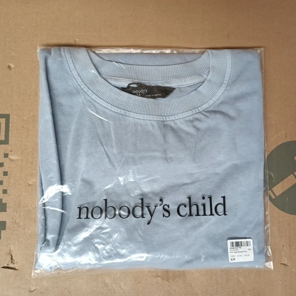 BAGGED NOBODY'S CHILD RAW EDGE RELAXED T-SHIRT IN BLUE SIZE MEDIUM