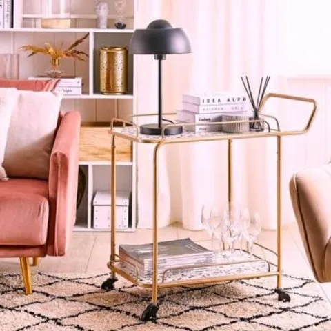 BOXED BELIANI GALENA METAL DRINKS TROLLEY SERVING CART 2 TIER WITH WHEELS COPPER
