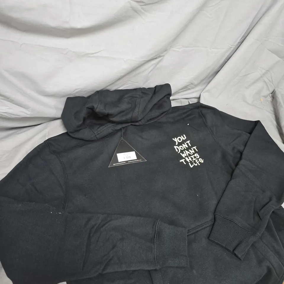 BAGGED YOU DONT WANT THIS LIFE YELLOW PAINTER HOODIE - SIZE M