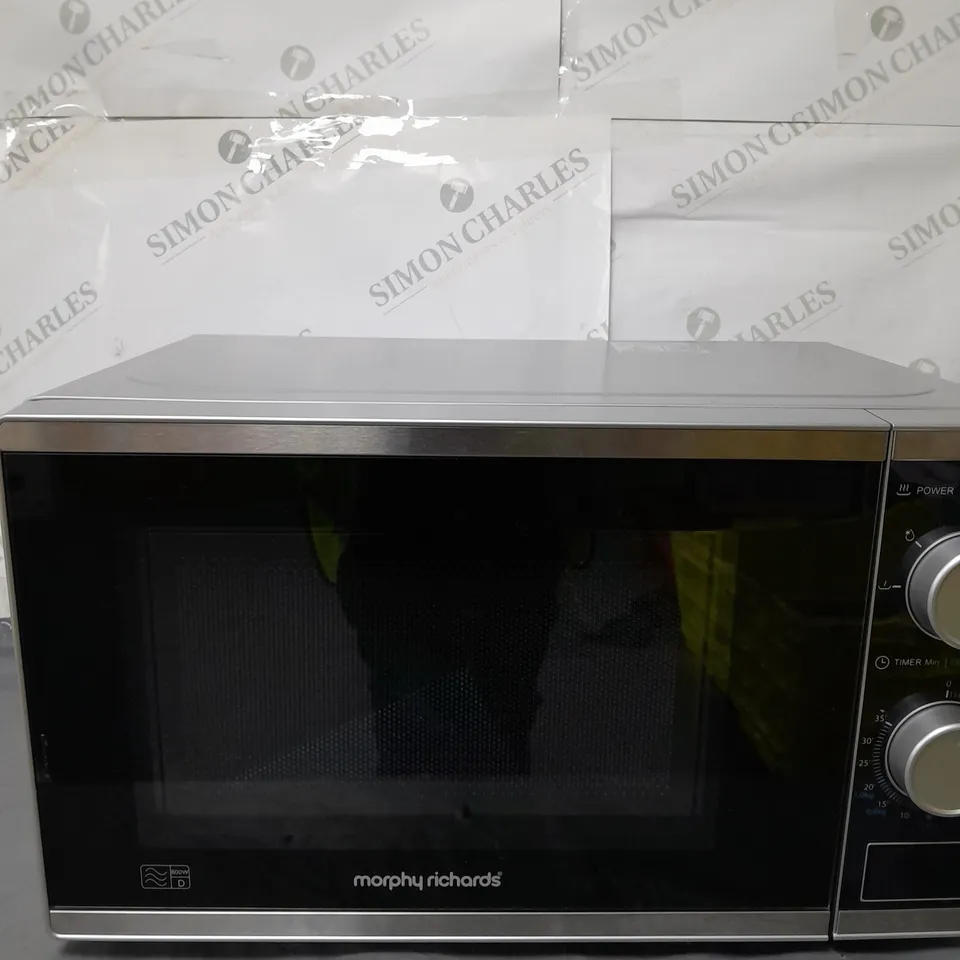 BOXED MORPHY RICHARDS 800 WATT MANUAL MICROWAVE SILVER 20 LITRE