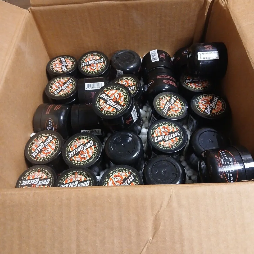 BOX OF APPROXIMATELY 45 X COCK GREASE XXTRA STIFF HAIR POMADE 50G
