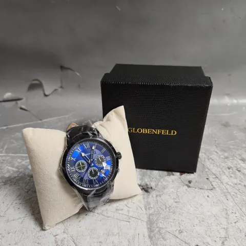 BOXED GLOBENFELD ROMAN CHRONO BLUE DIAL WATCH