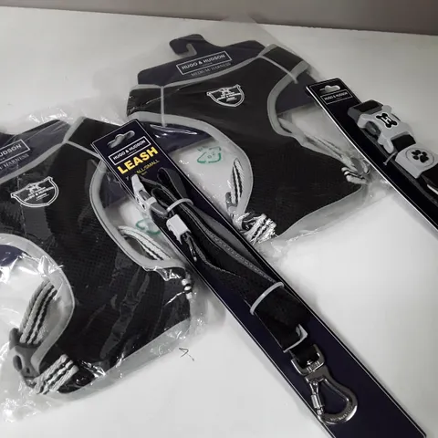 LOT OF 4 HUGO & HUDSON ITEMS TO INCLUDE MEDIUM HARNESSES, XS LEASH AND MED COLLAR
