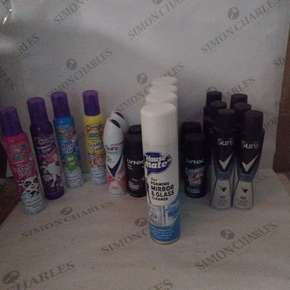 BOX OF HOUSEHOLD ITEM TO INCLUDE SURE ANTI-PERSPIRANT , FOAMING SOAP , ETC
