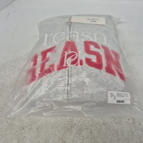 REASON OVERSIZED BRANDED ZIP-THROUGH HOODIE – GREY MARL, UK 18 (US 14, EU 46)
