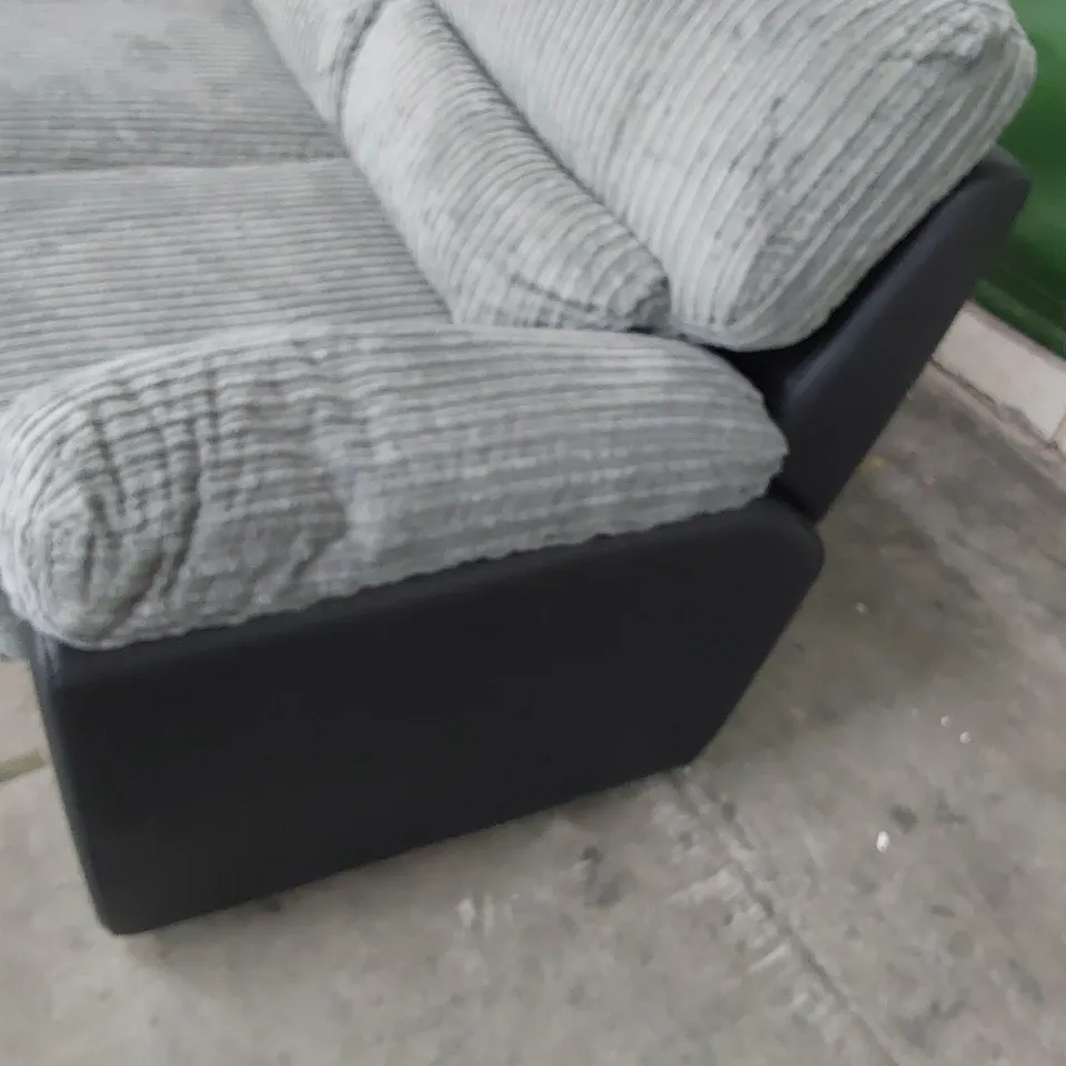 DESIGNER TWO SEATER SOFA BLACK FAUX LEATHER & GREY JUMBO CHORD