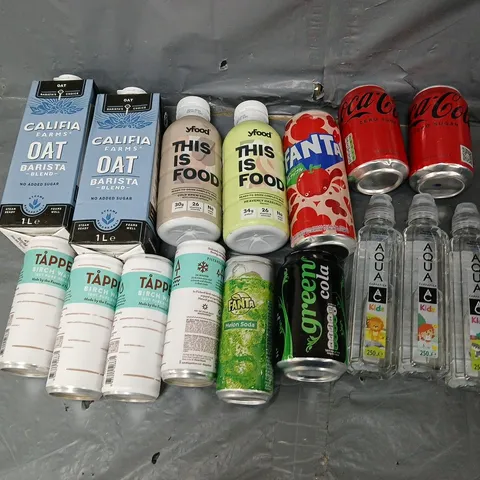 TOTE OF APPROXIMATELY 12 ASSORTED DRINKS ITEMS TO INCLUDE - YFOOD, AQUA, AND BIRCH WATER ETC.