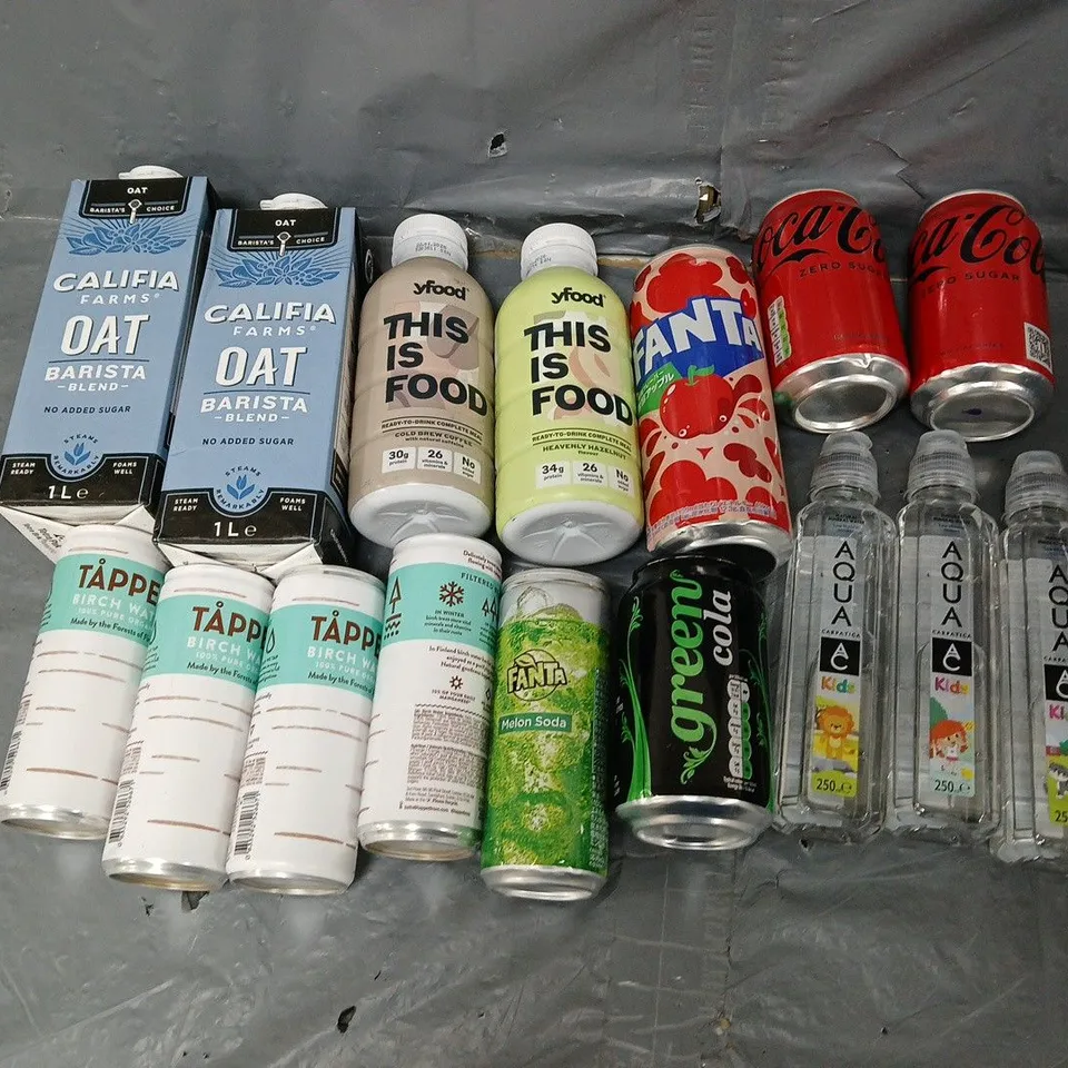 TOTE OF APPROXIMATELY 12 ASSORTED DRINKS ITEMS TO INCLUDE - YFOOD, AQUA, AND BIRCH WATER ETC.