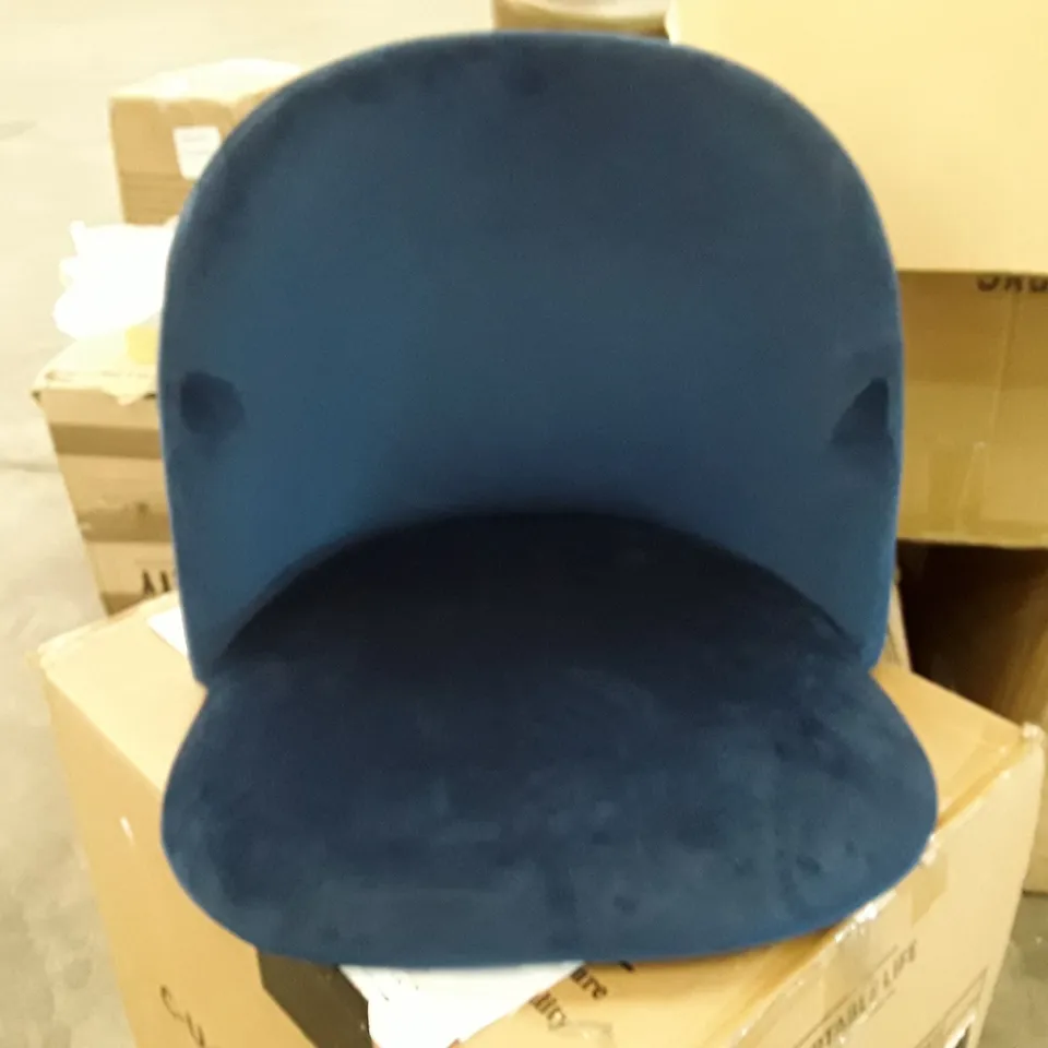 BOXED BLUE VELVET LECHAMP DINING CHAIRS WITH BLACK METAL LEGS - SET OF 2 (1 BOX)