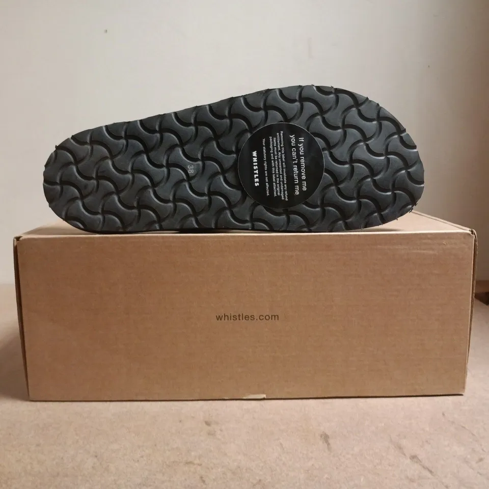 BOXED PAIR OF WHISTLES OPEN TOE SANDALS IN BLACK SIZE EU 38