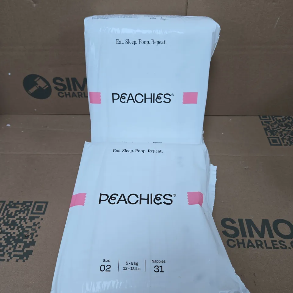 2 X PEACHIES PREMIUM SUSTAINABLE NAPPIES - SIZE 02 - 31 NAPPIES PER PACK 