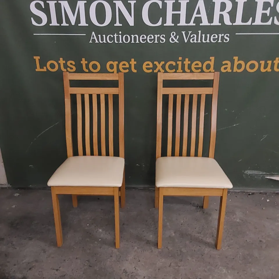 SET OF 2 BALI OAK DINING CHAIRS WITH IVORY SEAT PADS