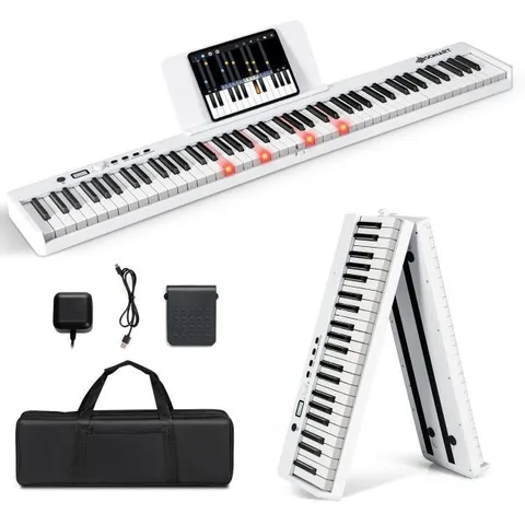 BOXED 88-KEY FOLDING ELECTRIC PIANO KEYBOARD WITH FULL-SIZE LIGHTED KEY - WHITE