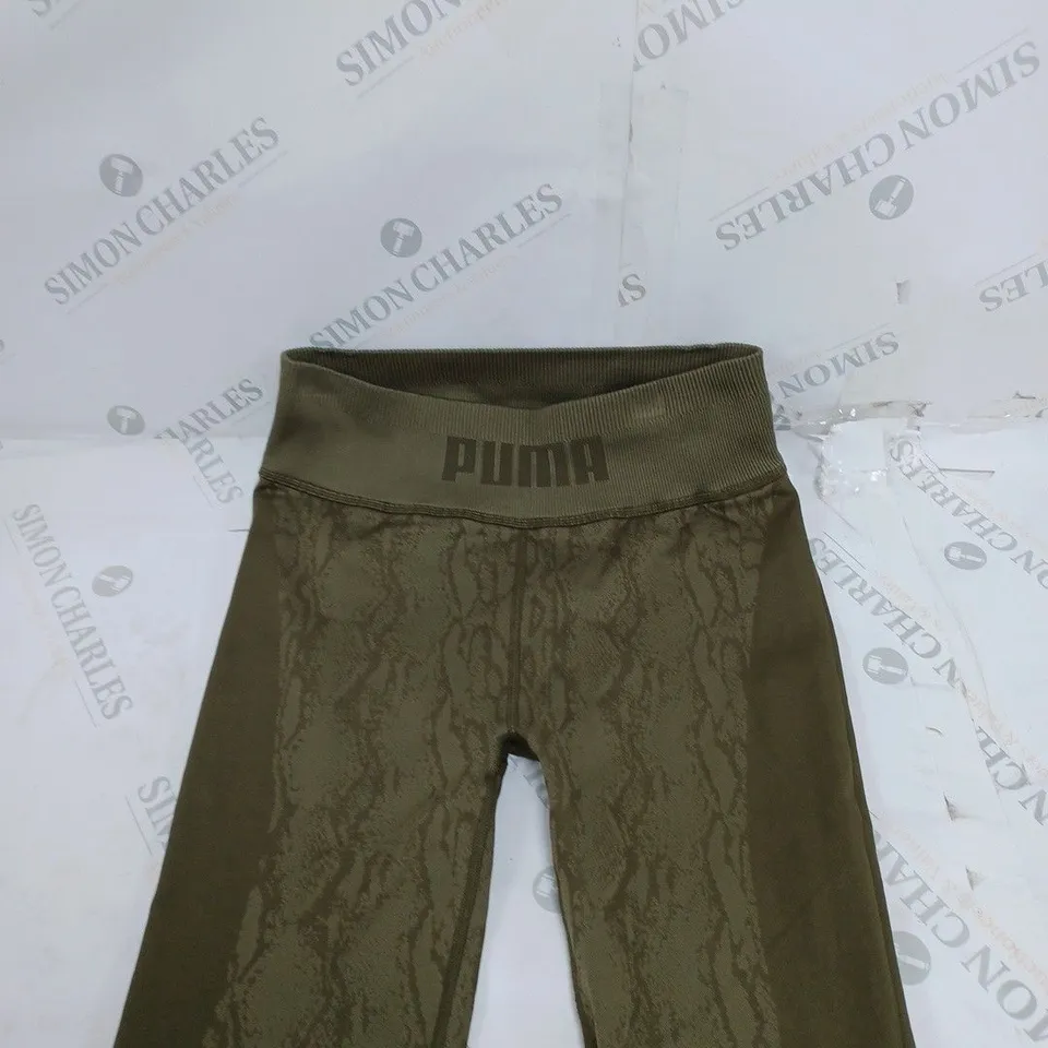 PUMA FORMKNIT TIGHTS IN OLIVE SNAKE SKIN PRINT - M
