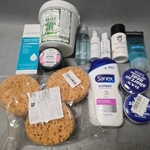 APPROXIMATEY 15 ASSORTED HEALTH AND BEAUTY PRODUCTS TO INCLUDE ALOE VERA GEL, SLICK GORILLA CREAM, AND SANEX SHOWER CREAM ETC. 