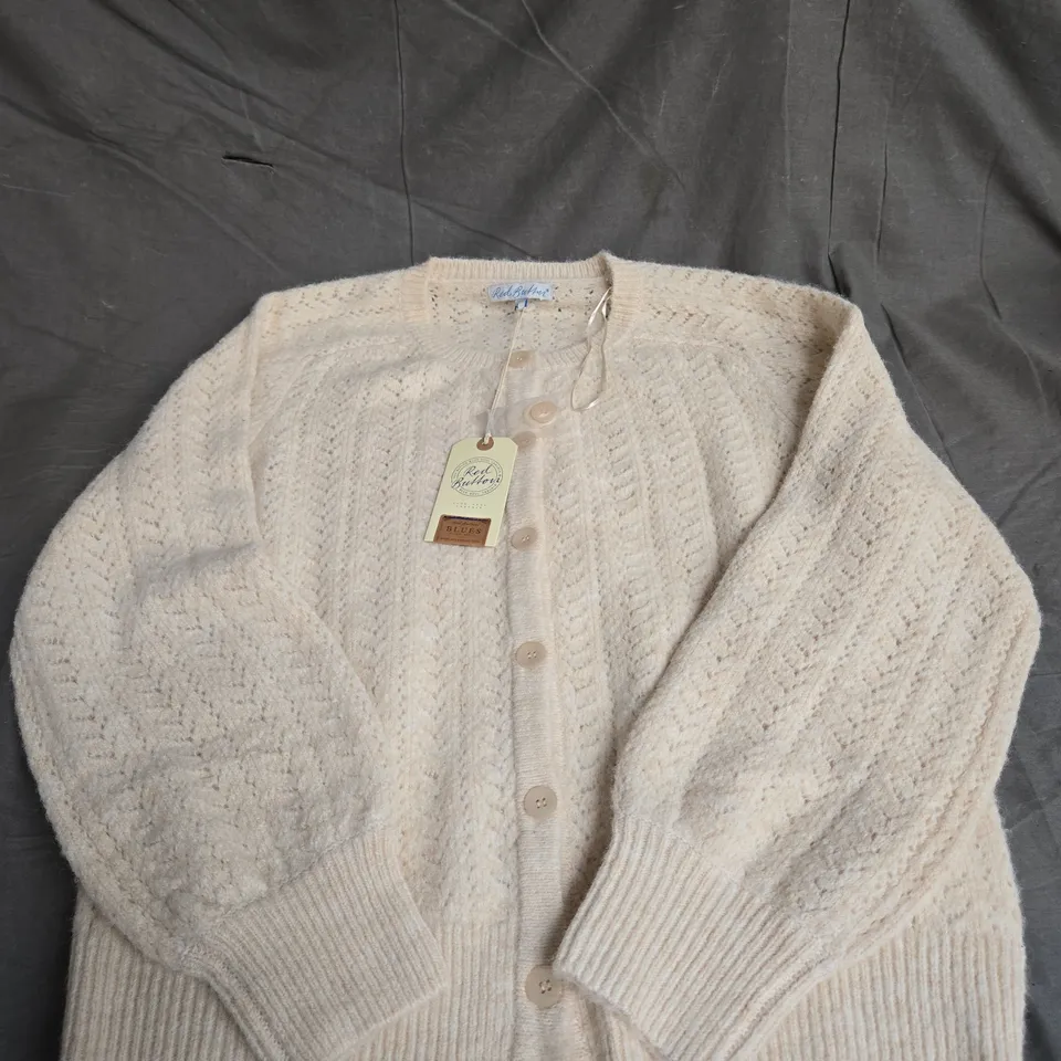 RED BUTTON CARDIGAN AJOUR IN CREAM SIZE L