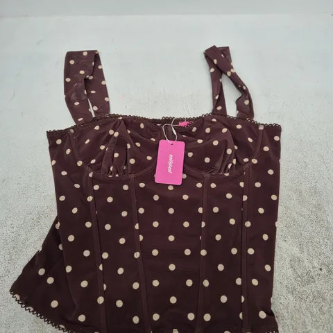 EDIKTED BROWN POLKA DOT TOP – WOMEN'S, UK SIZE XL