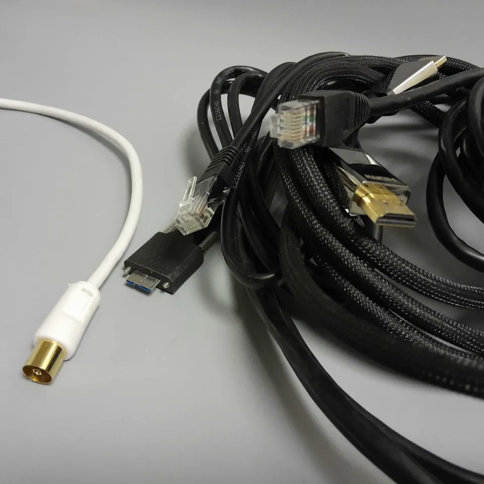 LOT OF 5 ASSORTED CABLES TO INCLUDE HDMI AND ETHERNET