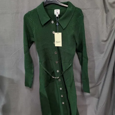 YUMI KNITWEAR GREEN KNIT DRESS WITH BELT – UK SIZE M