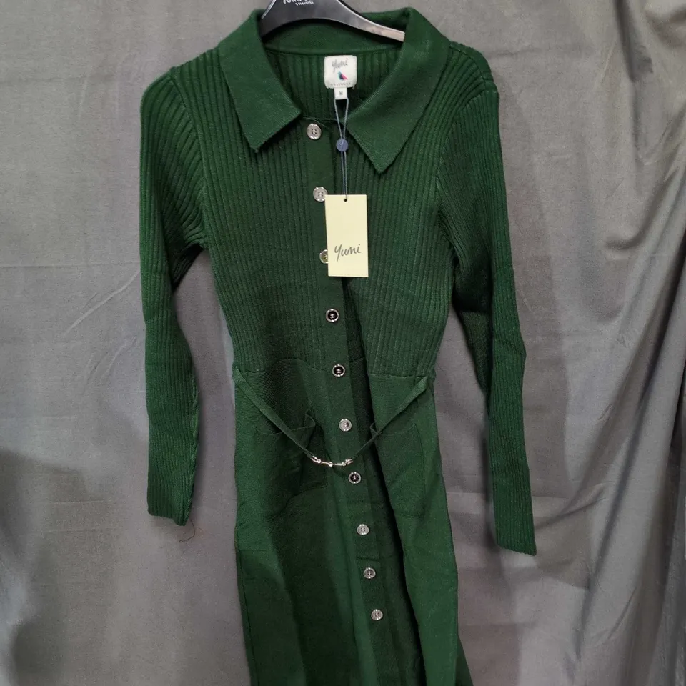 YUMI KNITWEAR GREEN KNIT DRESS WITH BELT – UK SIZE M