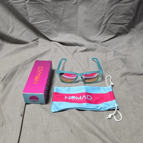 NOMAD EYEWEAR SUNGLASSES – BLUEBERRY MUFFIN, INCLUDES BLUE NOMAD POUCH AND BOX
