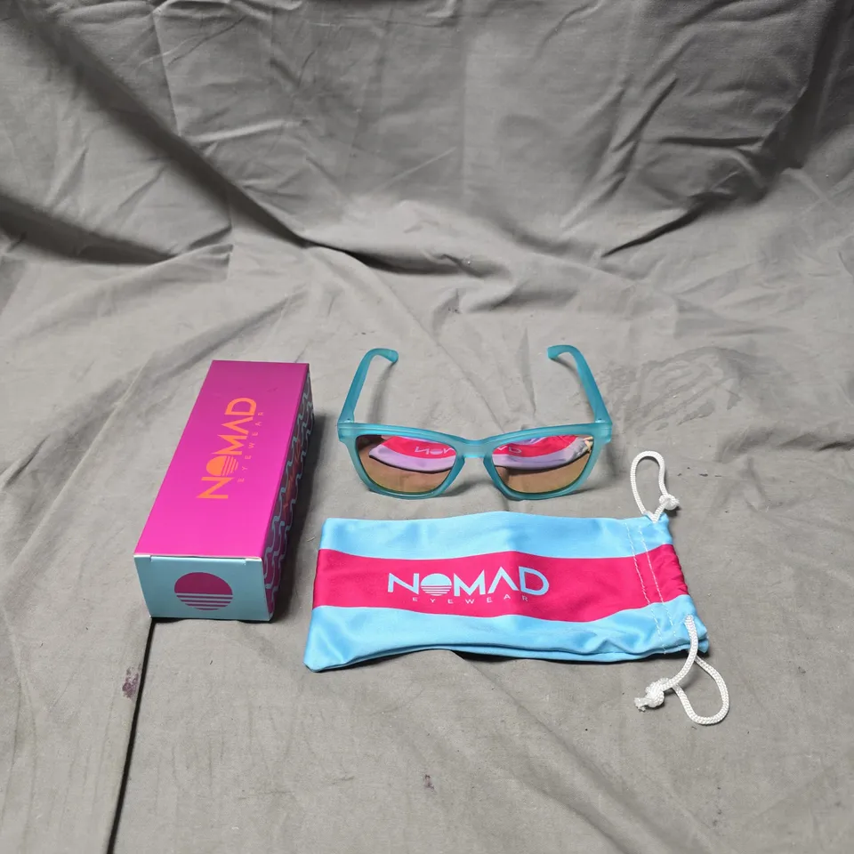 NOMAD EYEWEAR SUNGLASSES – BLUEBERRY MUFFIN, INCLUDES BLUE NOMAD POUCH AND BOX