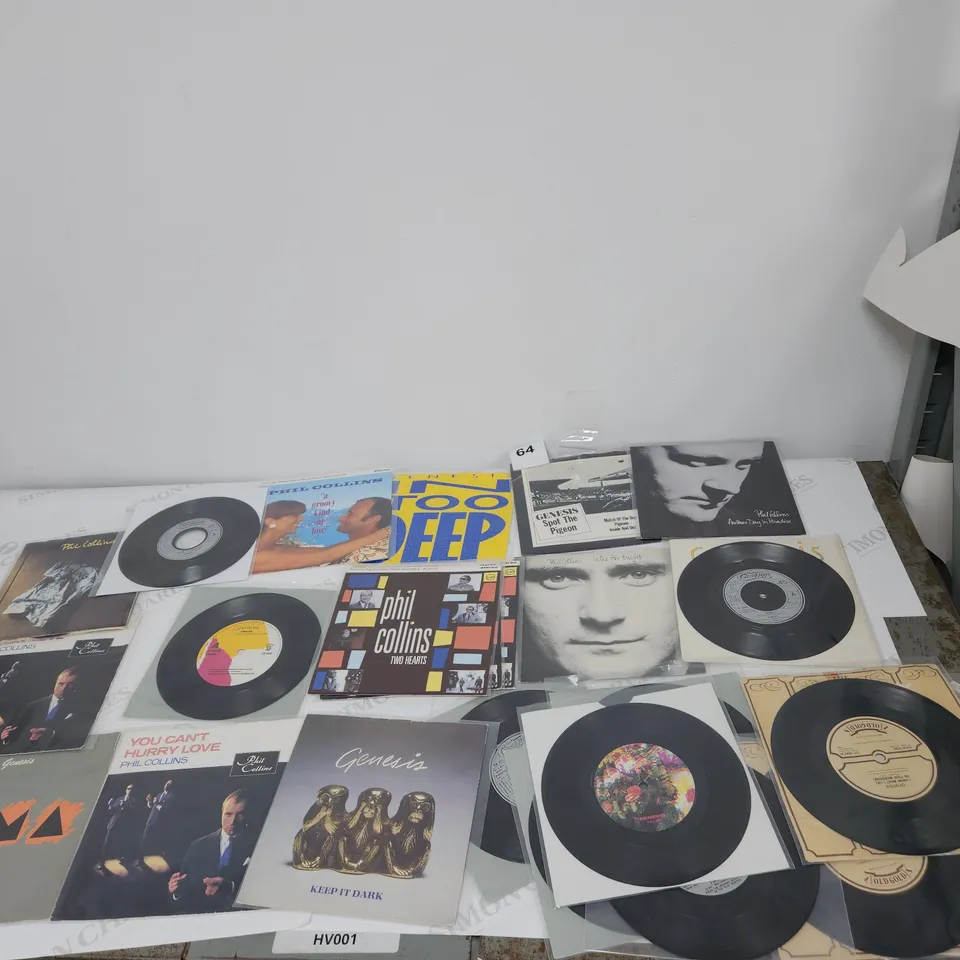 A COLLECTION OF 25 X PHIL COLLINS / GENSIS SINGLES INCLUDING SOUGHT AFTER AND RARE SPOT THE PIGEON. COLLECTION VALUED AT £140.00