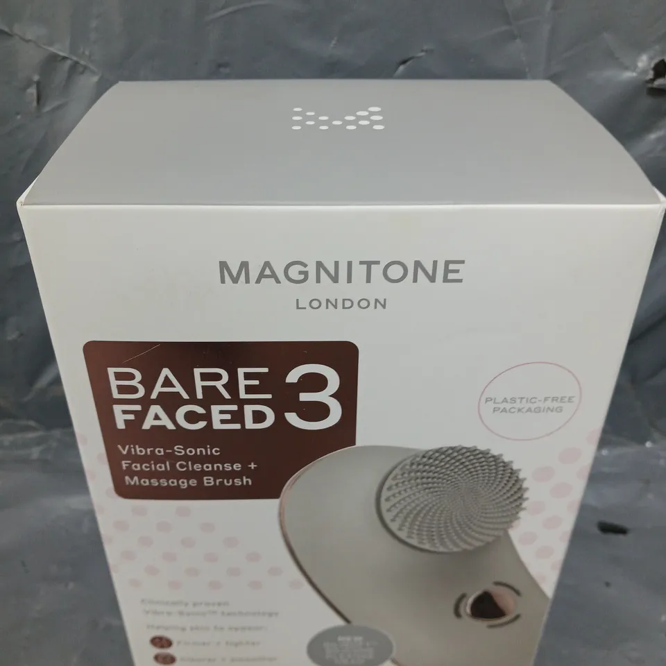 BOXED MAGNITONE BAREFACED3 VIBRA-SONIC CLEANSE + MASSAGE BRUSH - GREY RRP £89.99