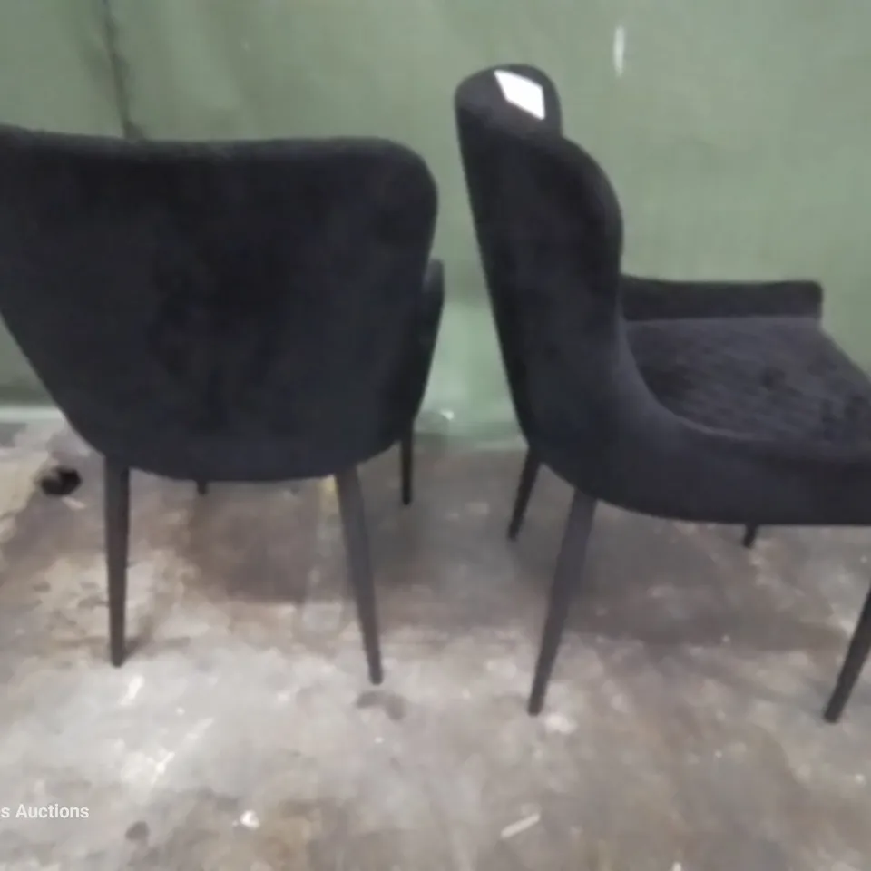 PAIR OF DESIGNER UPHOLSTERED DINING CHAIRS BLACK PLUSH FABRIC 