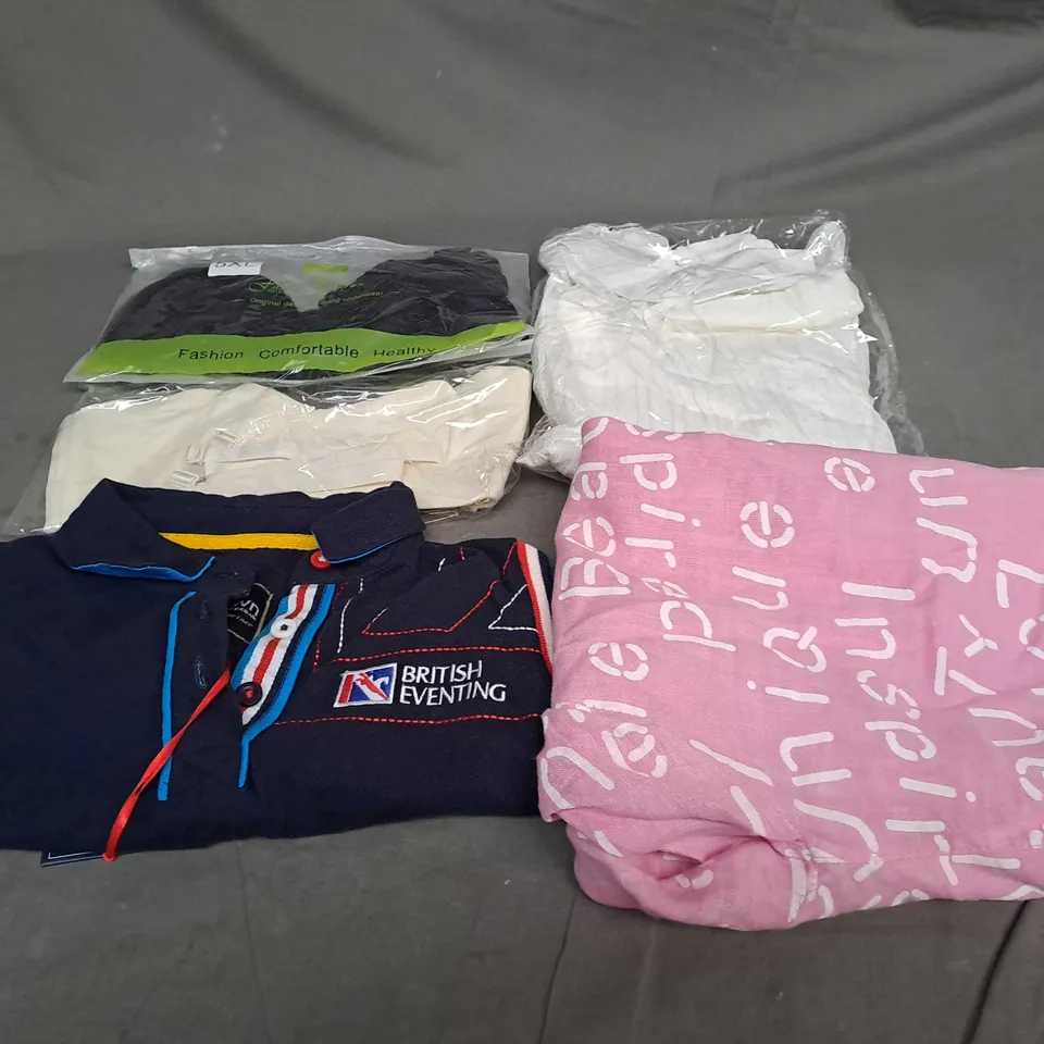 BOX OF APPROXIMATELY 20 ASSORTED CLOTHING ITEMS TO INCLUDE - SHIRT , PANTS , BRA ETC