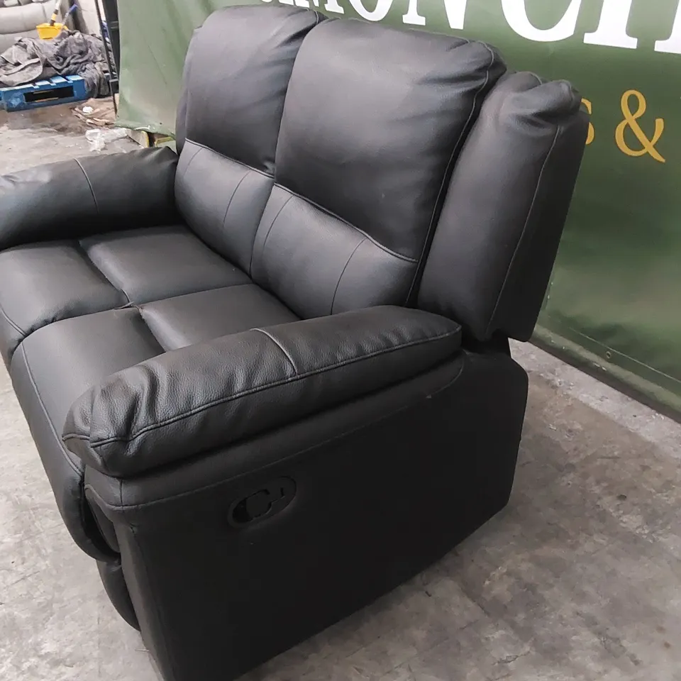DESIGNER 2 SEATER FAUX LEATHER MANUAL RECLINER SOFA - BLACK