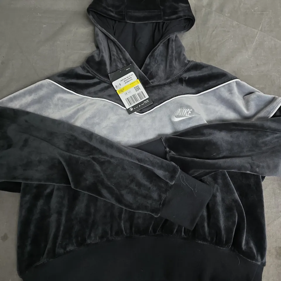NIKE VELOUR HOODIE – BLACK & GREY SIZE S