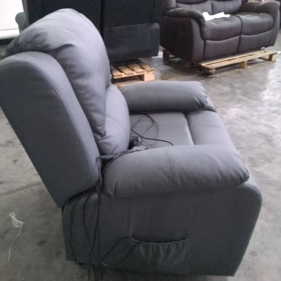 QUALITY DESIGNER CHICAGO ELECTRIC RECLINER CHAIR - GREY LEATHER