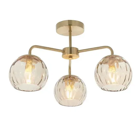 BOXED LUMINOSA DIMPLE MULTI ARM GLASS SEMI FLUSH CEILING LIGHT SATIN BRASS PLATE, CHAMPAGNE LUSTRE GLASS
