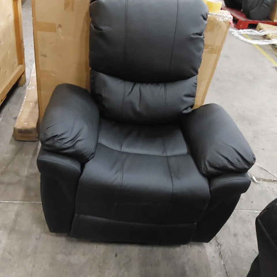 DESIGNER RECLINER FAUX LEATHER EASY CHAIR - BLACK