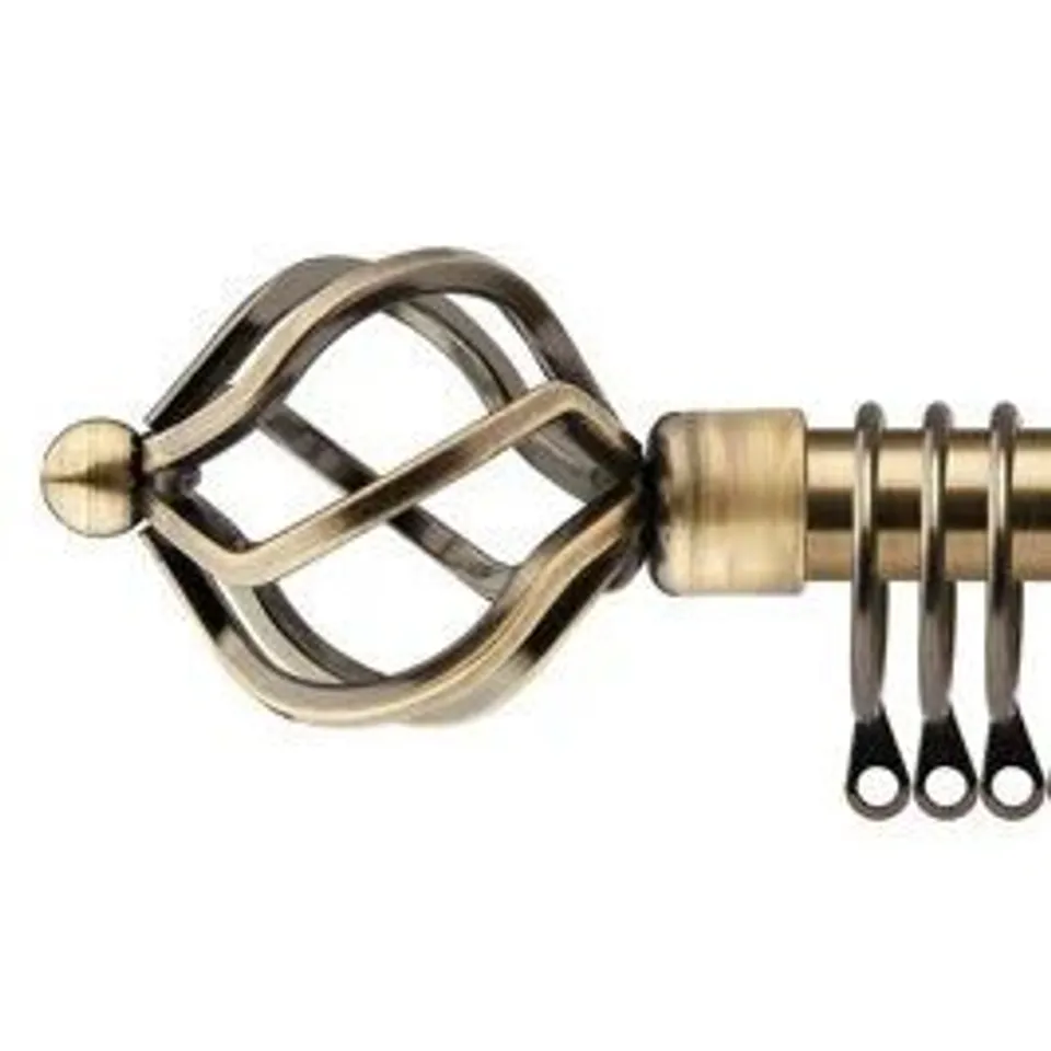 BRAND NEW BOXED SET OF 2 CURTAIN POLES, 16/19mm 180-320cm / CAGE FINIAL ANTIQUE BRASS - UN1619180CAGE AB (1 BOX)