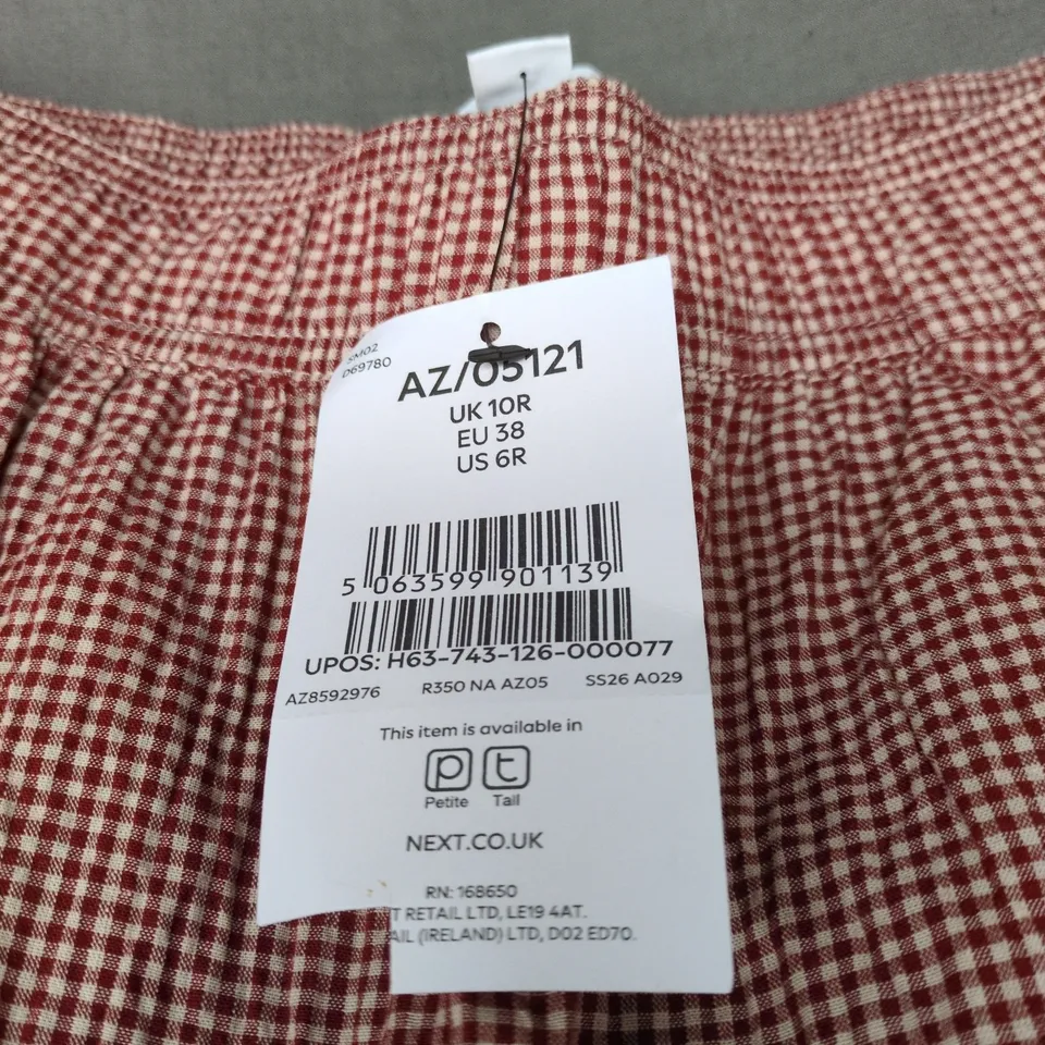 NEXT RED CHECK TROUSERS SIZE 10R TAGGED