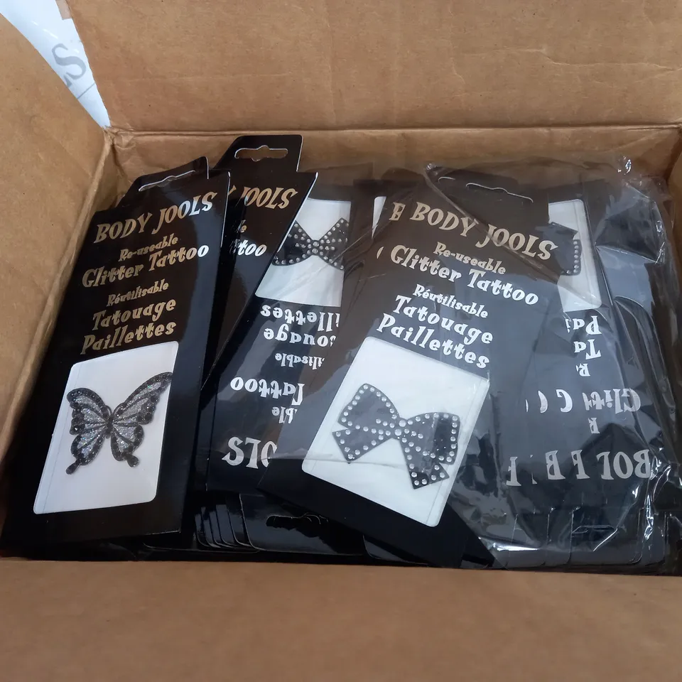 APPROXIMATELY 200 BODY JOOLS RE-USABLE GLITTER TATTOOS TO INCLUDE 100 BUTTERFLY, 100 BOW