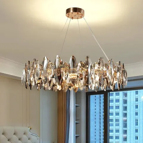 BOXED BEAUCHAMPS CRYSTAL CHANDELIER WITH GLASS ACCENTS, K9 CRYSTAL RAINDROPS (1 BOX)