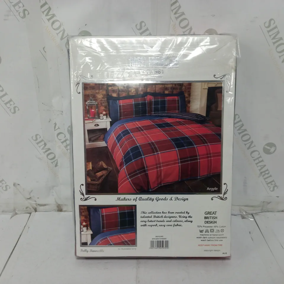 FINEST HOMEWARE KING DUVET SET IN BLUE/RED/WHITE TARTAN