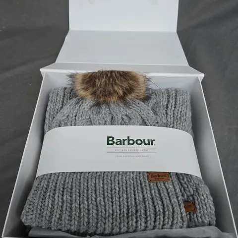 BOXED BARBOUR PENSHAW BEANIE AND SCARF GIFT SET